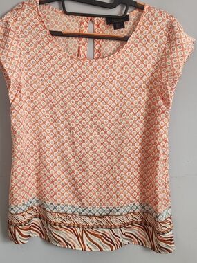 RACHEL Rachel Roy Peach and White Patterned Cap Sleeve Top